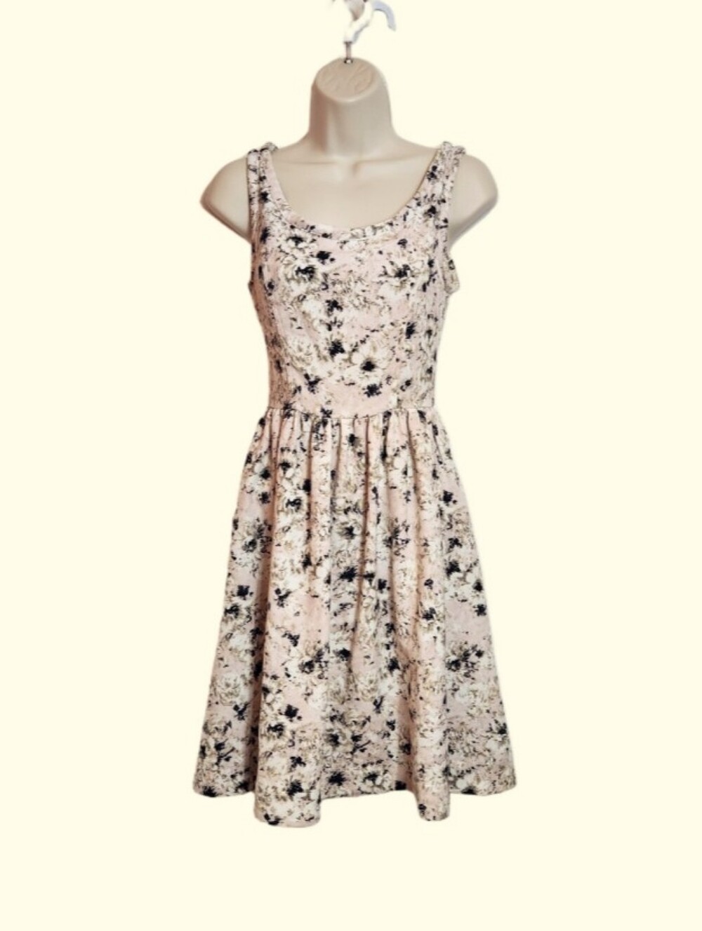Snidel Floral Fit And Flare Sleeveless Shirred Waist Mini Dress Light Pink 0